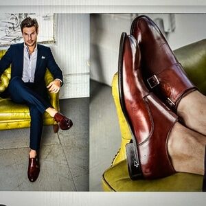 Ace Marks Monkstrap Brandy Antique Brown Size 11.5 Italian Leather Dress Shoes